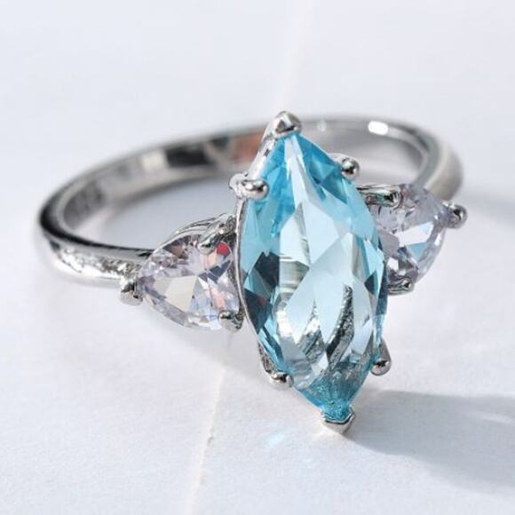 Size 10 Sterling Silver .925 Band Lab Created Stones Ring - Picture 4 of 6